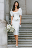 Vestido de novia midi tubo de cuello cuadrado blanco