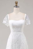 Vestido de novia midi de encaje marfil con mangas cortas