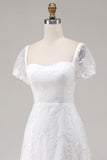 Vestido de novia midi de encaje marfil con mangas cortas