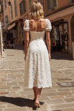 Vestido de novia midi de encaje marfil con mangas cortas