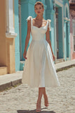 Vestido de novia blanco con tirantes finos de satén en línea A