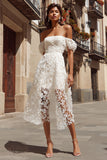 Vestido de novia midi de encaje con hombros descubiertos marfil