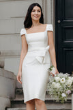 Vestido de novia midi de cuello cuadrado ajustado marfil