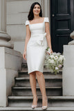 Vestido de novia midi de cuello cuadrado ajustado marfil