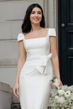 Vestido de novia midi de cuello cuadrado ajustado marfil