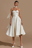 Vestido de novia midi de línea A Girlfriendheart de marfil con cinturón