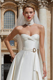 Vestido de novia corto de satén blanco A Line Sweetheart con faja