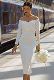 Vestido de novia midi con hombros descubiertos de satén blanco con lazo