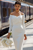 Vestido de novia midi con hombros descubiertos de satén blanco con lazo