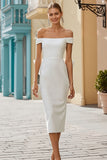 Vestido de novia largo de satén blanco con hombros descubiertos y lazo