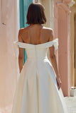 Vestido de novia midi blanco con hombros descubiertos