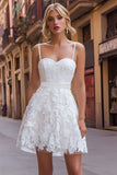Vestido de recepción de boda de encaje blanco con tirantes finos en línea A