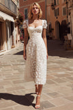 Vestido de novia de encaje de manga corta A Line de marfil