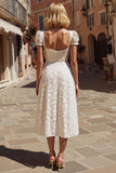 Vestido de novia de encaje de manga corta A Line de marfil