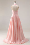 Vestido largo de graduación plisado con pliegues y corte rosa Tope A con abertura