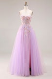 Vestido largo de graduación Sweetheart Lila Tulle A-Line con abertura