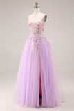 Vestido largo de graduación Sweetheart Lila Tulle A-Line con abertura