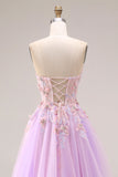 Vestido largo de graduación Sweetheart Lila Tulle A-Line con abertura