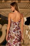 Vestido largo de graduación florla con lentejuelas de sirena fucsia y abertura