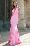 Vestido largo de fiesta con satén fruncido de sirena verde oscuro