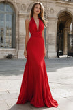 Vestido largo de fiesta con satén fruncido de sirena verde oscuro