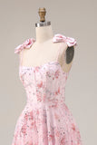 Vestido largo de graduación con lentejuelas florales rosa brillante y lazos