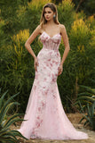 Corsé de Sirena Negra, Lentejuelas, Vestido largo de graduación floral con encaje en la espalda