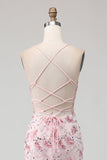 Vestido largo de fiesta de sirena con corsé floral rosa brillante con lentejuelas