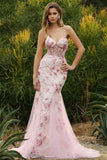 Corsé de Sirena Negra, Lentejuelas, Vestido largo de graduación floral con encaje en la espalda