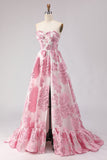 Corsé azul claro sin tirantes Jacquard Long Prom con abertura