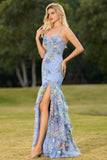 Vestido largo de baile de graduación con sirena de flores y volantes con volantes y lentejuelas