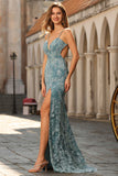 Vestido largo de graduación sin espalda sin costas rosa con sirena floral y abertura