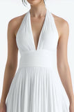 Vestido de cena midi de ensayo con línea A de halter blanco