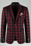 Trajes de fiesta para hombre con solapa con muescas de 2 piezas de cuadrícula roja y negra