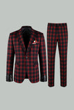 Trajes de fiesta para hombre con solapa con muescas de 2 piezas de cuadrícula roja y negra