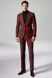 Trajes de Fiesta para Hombres de 2 Piezas con Solapa de Cuadros Rojos y Negros
