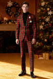 Trajes de Fiesta para Hombres de 2 Piezas con Solapa de Cuadros Rojos y Negros