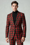 Trajes de Fiesta para Hombres de 2 Piezas con Solapa de Cuadros Rojos y Negros
