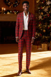 Trajes de Fiesta para Hombres de 2 Piezas con Solapa de Cuadros Rojos y Negros