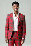Trajes de Fiesta para Hombres de 2 Piezas con Solapa de Cuadros Rojos y Negros