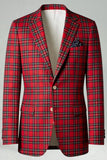 Trajes de Fiesta para Hombres de 2 Piezas con Solapa de Cuadros Rojos y Negros