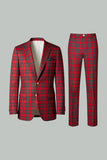 Trajes de Fiesta para Hombres de 2 Piezas con Solapa de Cuadros Rojos y Negros