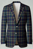 Solapa con muesca de cuadrícula azul verde 2 piezas Trajes de fiesta para hombre