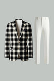 Trajes de fiesta para hombre de 2 piezas con solapa con muesca en blanco y negro
