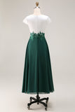 Vestido de Madre de la Novia con Cuello en V Aplicado en Línea Verde Blanco