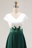 Vestido de Madre de la Novia con Cuello en V Aplicado en Línea Verde Blanco