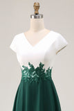 Vestido de Madre de la Novia con Cuello en V Aplicado en Línea Verde Blanco