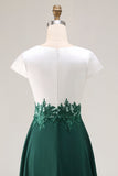 Vestido de Madre de la Novia con Cuello en V Aplicado en Línea Verde Blanco