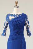 Vestido de Madre de la Novia con Apliques de Sirena Azul Real con Mangas