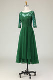 Vestido midi de la madre de la novia con apliques de línea A verde con mangas